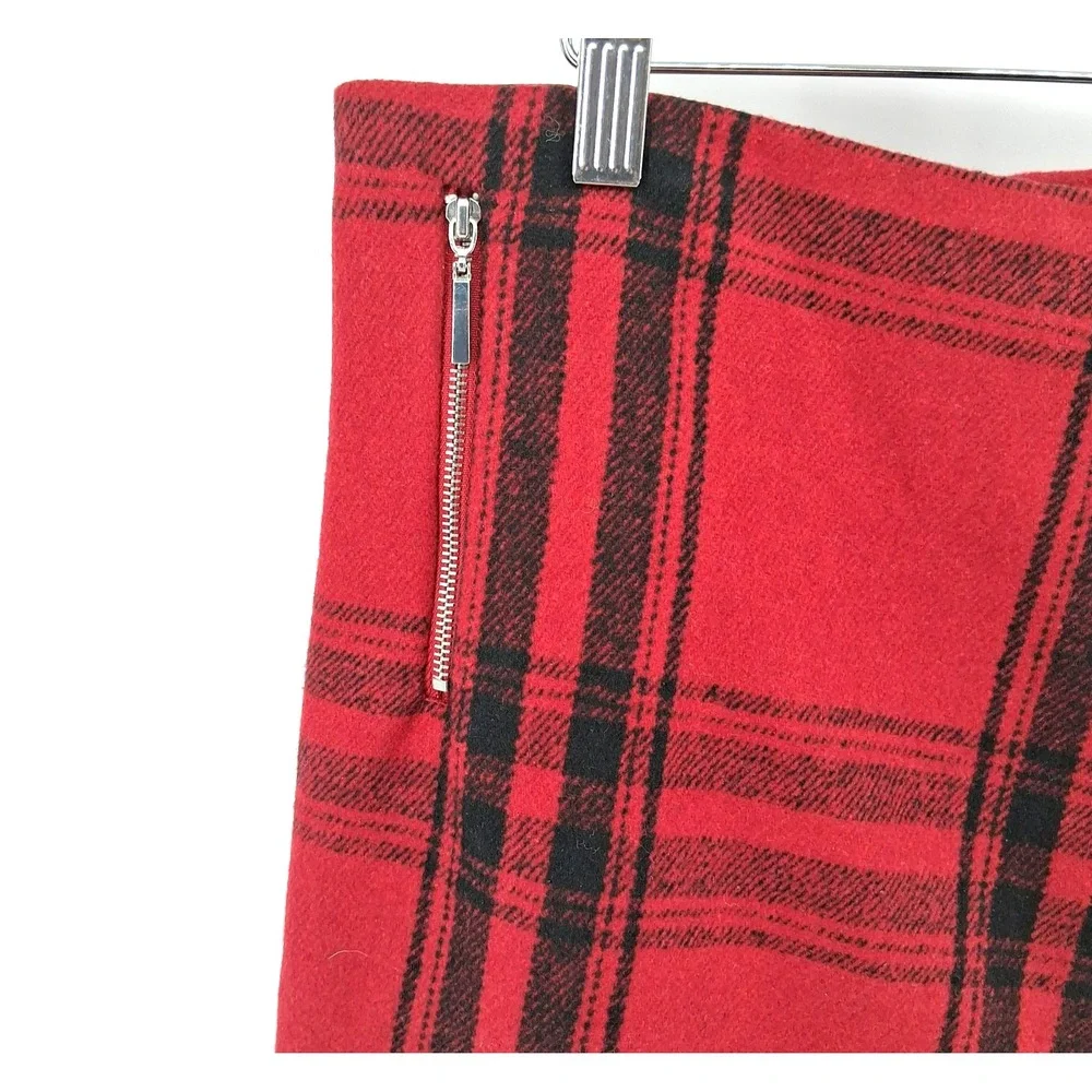 British Khaki Red Plaid Short Skirt Womens Sz 8 Faux Wrap‎ Dark Academia Twee
